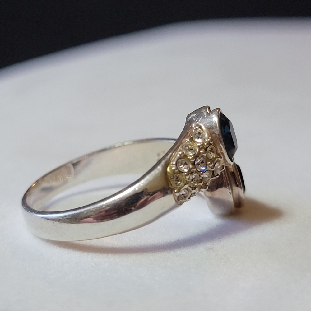 Vintage Silver Tone Faux Diamond and Sapphire Bypass RingSize 12.5 - Picture 7 of 10